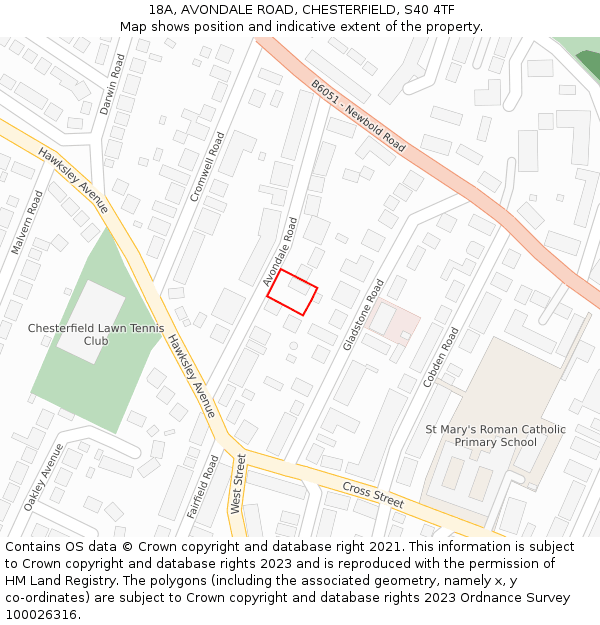 18A, AVONDALE ROAD, CHESTERFIELD, S40 4TF: Location map and indicative extent of plot