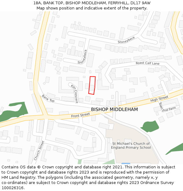 18A, BANK TOP, BISHOP MIDDLEHAM, FERRYHILL, DL17 9AW: Location map and indicative extent of plot