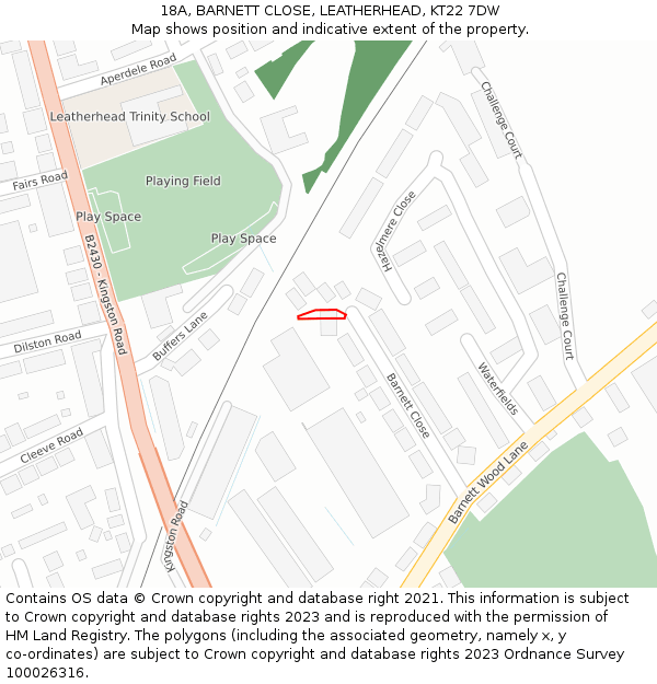 18A, BARNETT CLOSE, LEATHERHEAD, KT22 7DW: Location map and indicative extent of plot