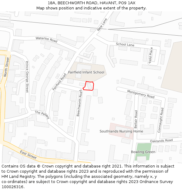 18A, BEECHWORTH ROAD, HAVANT, PO9 1AX: Location map and indicative extent of plot