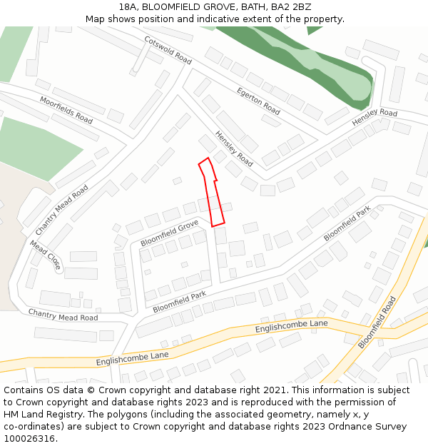 18A, BLOOMFIELD GROVE, BATH, BA2 2BZ: Location map and indicative extent of plot