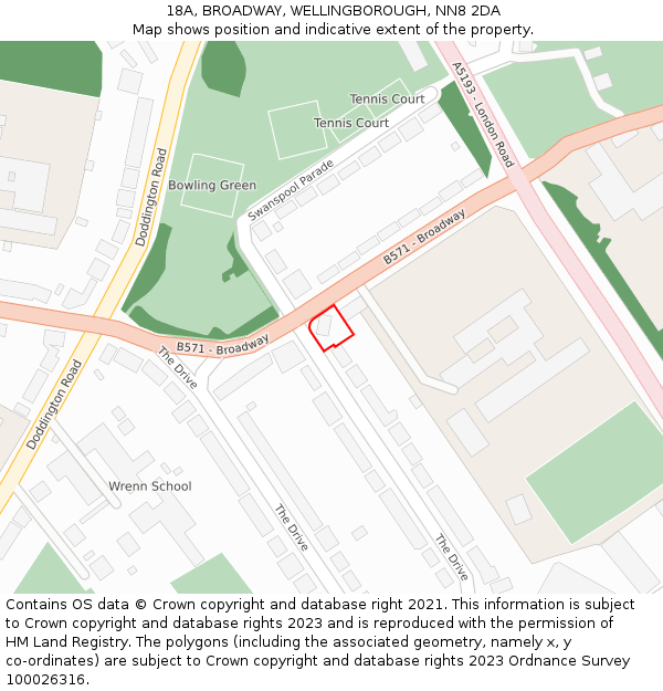 18A, BROADWAY, WELLINGBOROUGH, NN8 2DA: Location map and indicative extent of plot