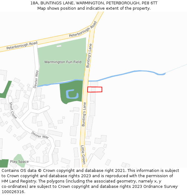 18A, BUNTINGS LANE, WARMINGTON, PETERBOROUGH, PE8 6TT: Location map and indicative extent of plot