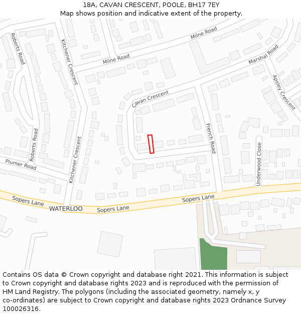 18A, CAVAN CRESCENT, POOLE, BH17 7EY: Location map and indicative extent of plot