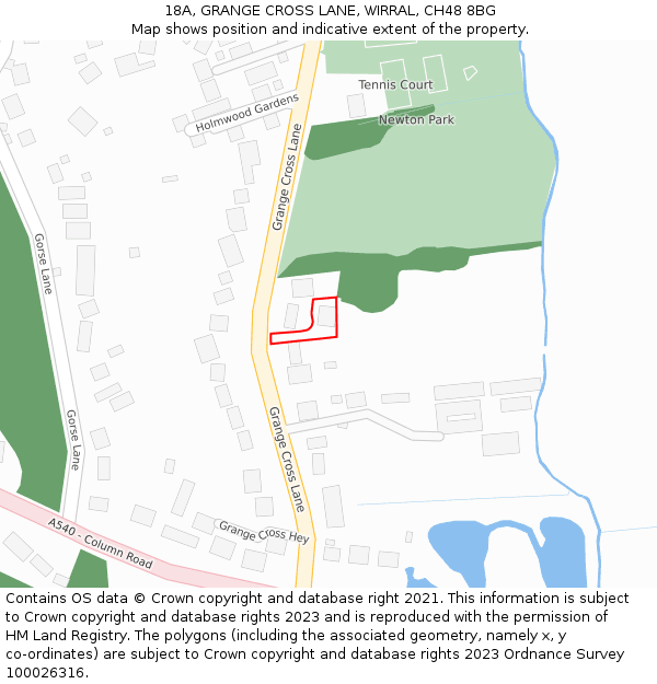 18A, GRANGE CROSS LANE, WIRRAL, CH48 8BG: Location map and indicative extent of plot