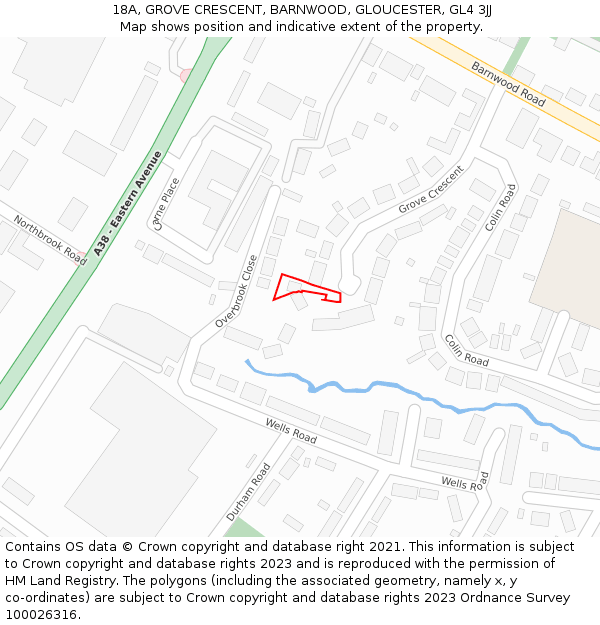 18A, GROVE CRESCENT, BARNWOOD, GLOUCESTER, GL4 3JJ: Location map and indicative extent of plot