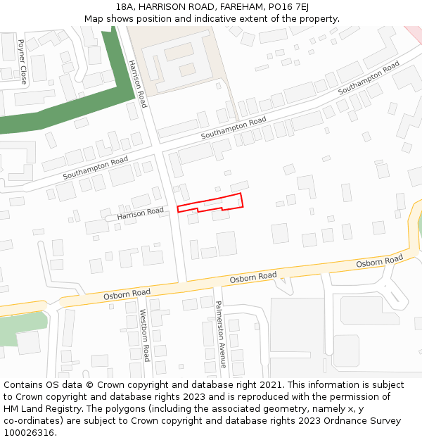 18A, HARRISON ROAD, FAREHAM, PO16 7EJ: Location map and indicative extent of plot