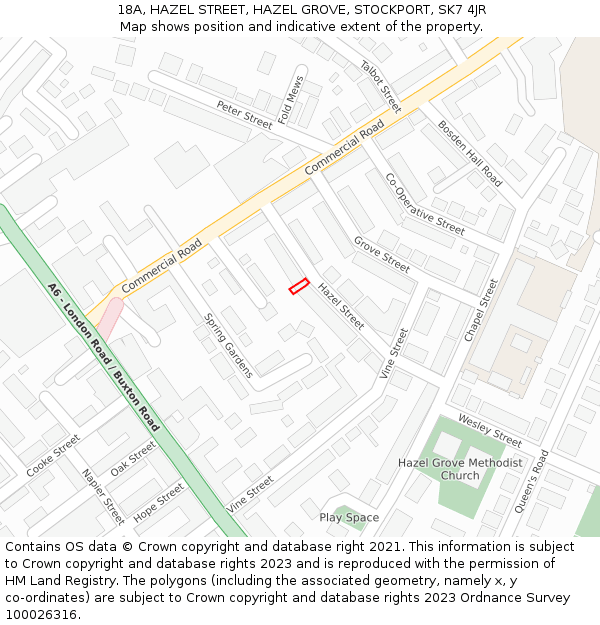 18A, HAZEL STREET, HAZEL GROVE, STOCKPORT, SK7 4JR: Location map and indicative extent of plot