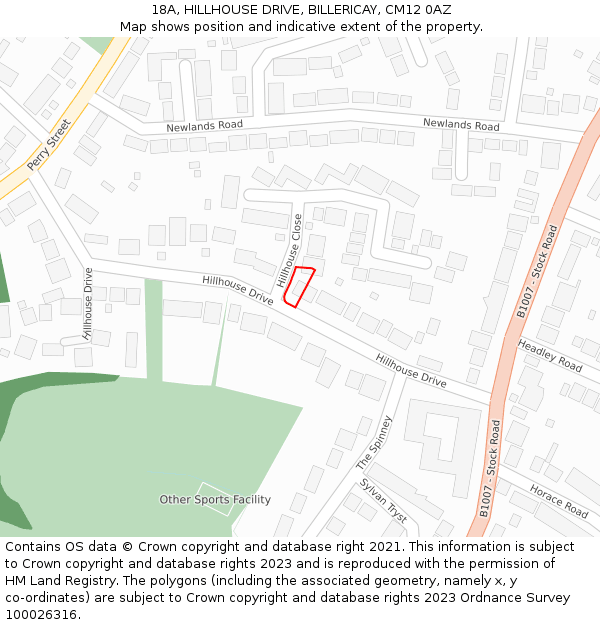 18A, HILLHOUSE DRIVE, BILLERICAY, CM12 0AZ: Location map and indicative extent of plot