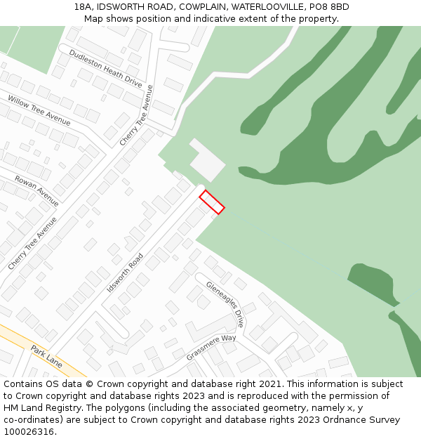 18A, IDSWORTH ROAD, COWPLAIN, WATERLOOVILLE, PO8 8BD: Location map and indicative extent of plot