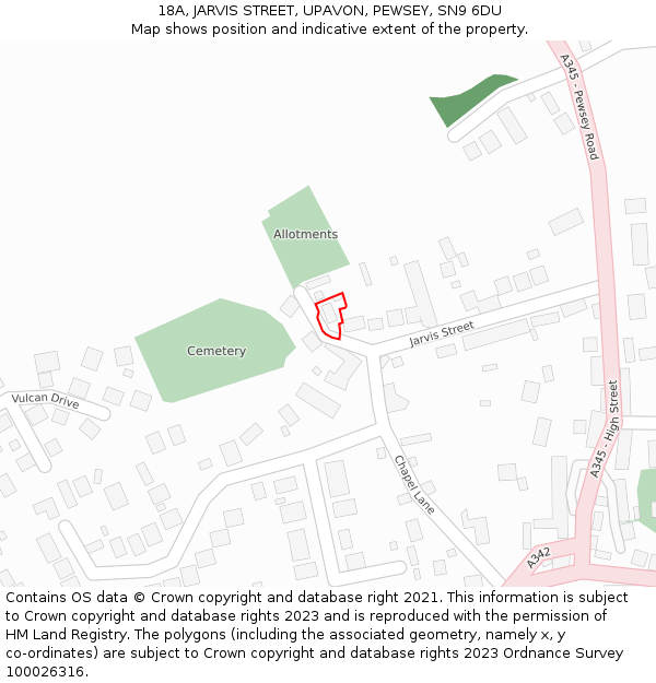 18A, JARVIS STREET, UPAVON, PEWSEY, SN9 6DU: Location map and indicative extent of plot