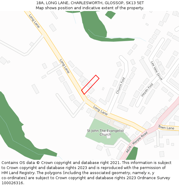 18A, LONG LANE, CHARLESWORTH, GLOSSOP, SK13 5ET: Location map and indicative extent of plot