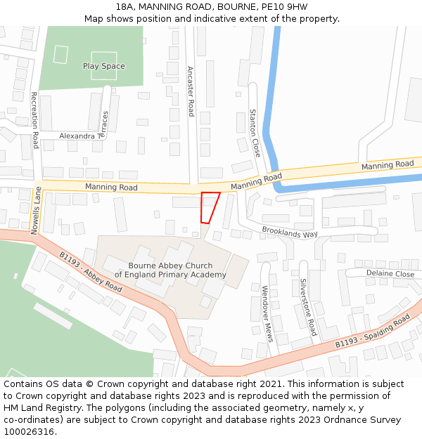 18A, MANNING ROAD, BOURNE, PE10 9HW: Location map and indicative extent of plot