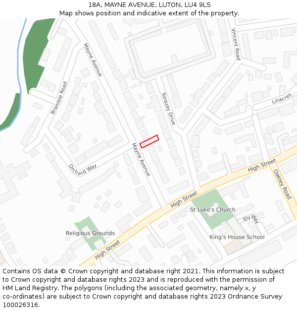 18A, MAYNE AVENUE, LUTON, LU4 9LS: Location map and indicative extent of plot