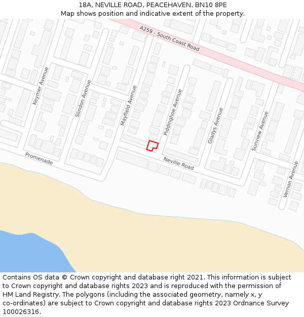 18A, NEVILLE ROAD, PEACEHAVEN, BN10 8PE: Location map and indicative extent of plot