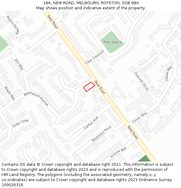 18A, NEW ROAD, MELBOURN, ROYSTON, SG8 6BX: Location map and indicative extent of plot