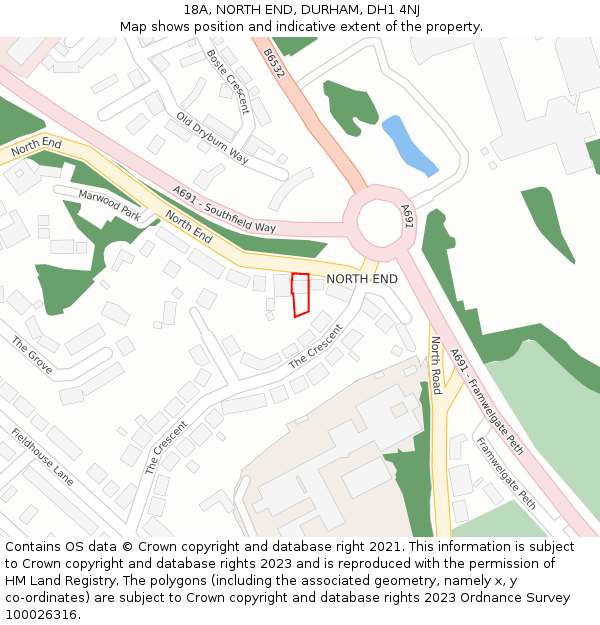 18A, NORTH END, DURHAM, DH1 4NJ: Location map and indicative extent of plot