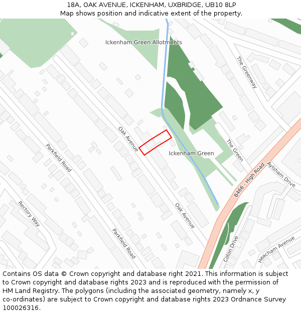 18A, OAK AVENUE, ICKENHAM, UXBRIDGE, UB10 8LP: Location map and indicative extent of plot