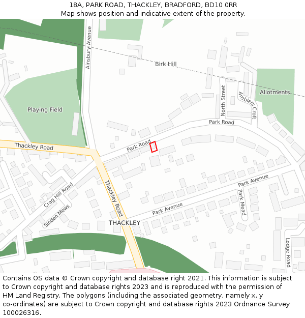 18A, PARK ROAD, THACKLEY, BRADFORD, BD10 0RR: Location map and indicative extent of plot