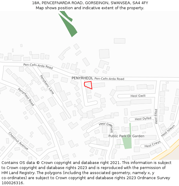 18A, PENCEFNARDA ROAD, GORSEINON, SWANSEA, SA4 4FY: Location map and indicative extent of plot