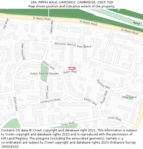 18A, PIPPIN WALK, HARDWICK, CAMBRIDGE, CB23 7QD: Location map and indicative extent of plot