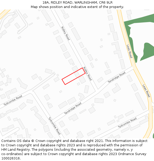 18A, RIDLEY ROAD, WARLINGHAM, CR6 9LR: Location map and indicative extent of plot