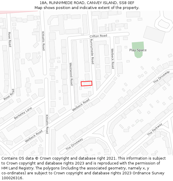 18A, RUNNYMEDE ROAD, CANVEY ISLAND, SS8 0EF: Location map and indicative extent of plot