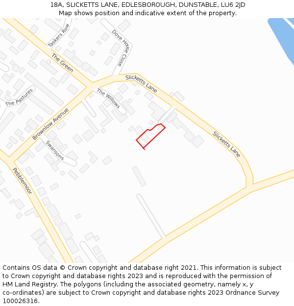 18A, SLICKETTS LANE, EDLESBOROUGH, DUNSTABLE, LU6 2JD: Location map and indicative extent of plot