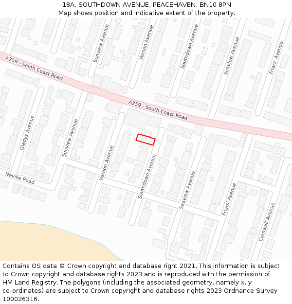 18A, SOUTHDOWN AVENUE, PEACEHAVEN, BN10 8PN: Location map and indicative extent of plot