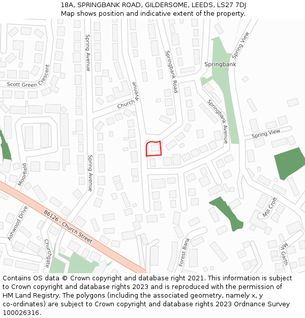 18A, SPRINGBANK ROAD, GILDERSOME, LEEDS, LS27 7DJ: Location map and indicative extent of plot