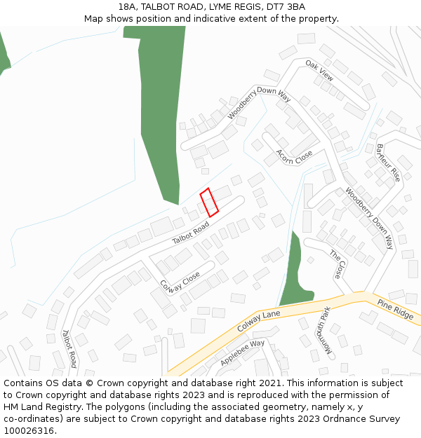 18A, TALBOT ROAD, LYME REGIS, DT7 3BA: Location map and indicative extent of plot