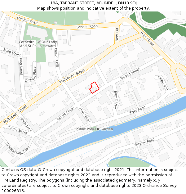 18A, TARRANT STREET, ARUNDEL, BN18 9DJ: Location map and indicative extent of plot