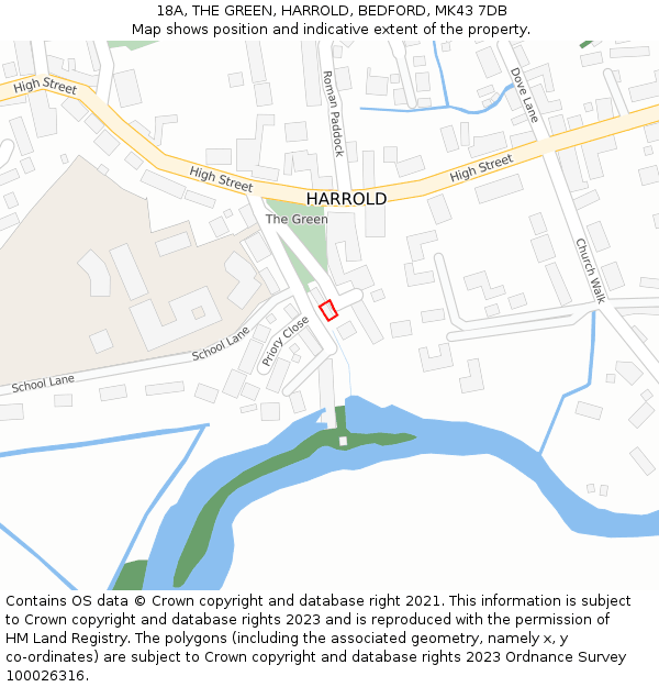 18A, THE GREEN, HARROLD, BEDFORD, MK43 7DB: Location map and indicative extent of plot