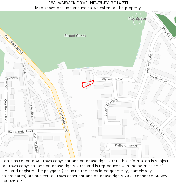 18A, WARWICK DRIVE, NEWBURY, RG14 7TT: Location map and indicative extent of plot