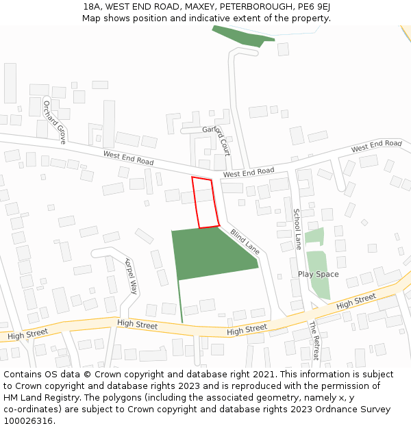 18A, WEST END ROAD, MAXEY, PETERBOROUGH, PE6 9EJ: Location map and indicative extent of plot