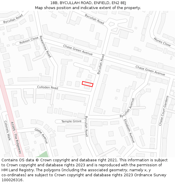 18B, BYCULLAH ROAD, ENFIELD, EN2 8EJ: Location map and indicative extent of plot