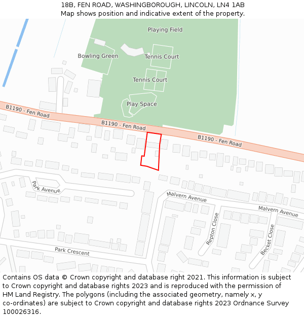 18B, FEN ROAD, WASHINGBOROUGH, LINCOLN, LN4 1AB: Location map and indicative extent of plot