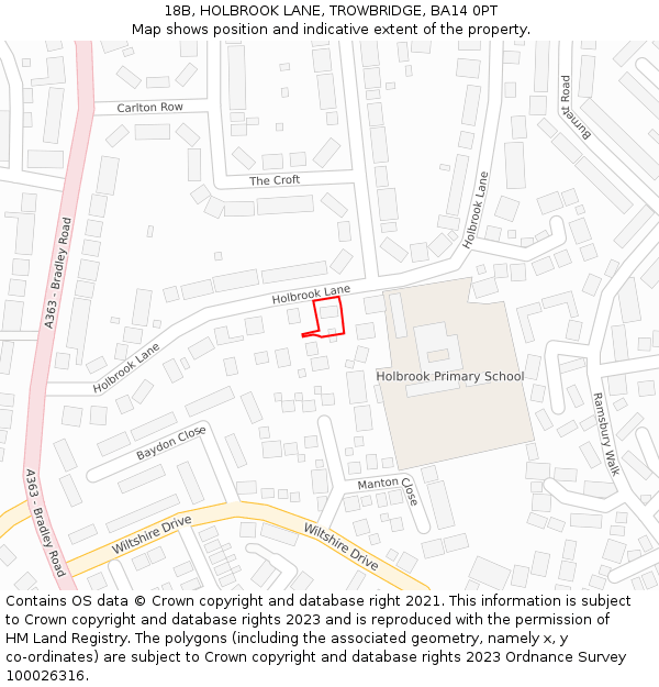 18B, HOLBROOK LANE, TROWBRIDGE, BA14 0PT: Location map and indicative extent of plot