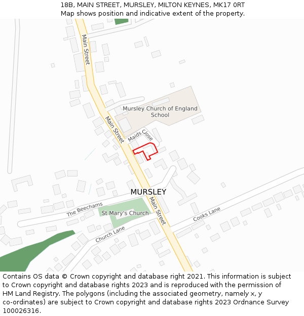 18B, MAIN STREET, MURSLEY, MILTON KEYNES, MK17 0RT: Location map and indicative extent of plot