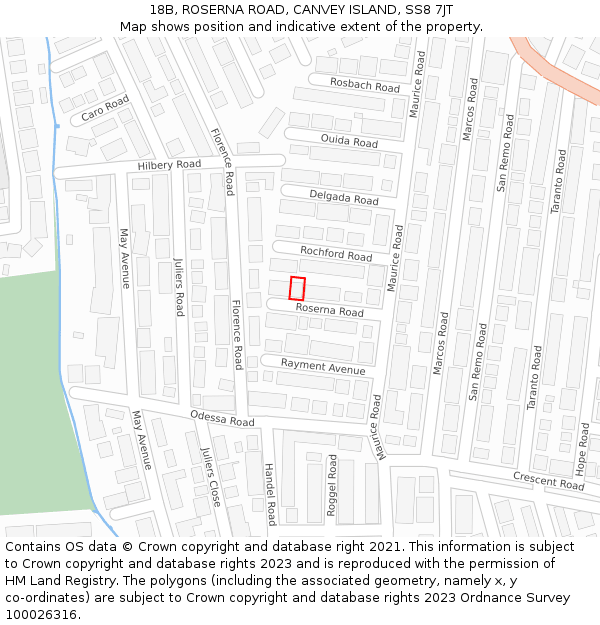 18B, ROSERNA ROAD, CANVEY ISLAND, SS8 7JT: Location map and indicative extent of plot