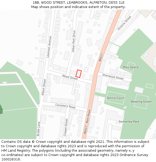 18B, WOOD STREET, LEABROOKS, ALFRETON, DE55 1LE: Location map and indicative extent of plot