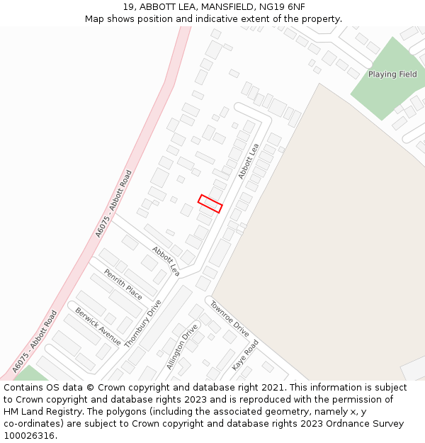 19, ABBOTT LEA, MANSFIELD, NG19 6NF: Location map and indicative extent of plot