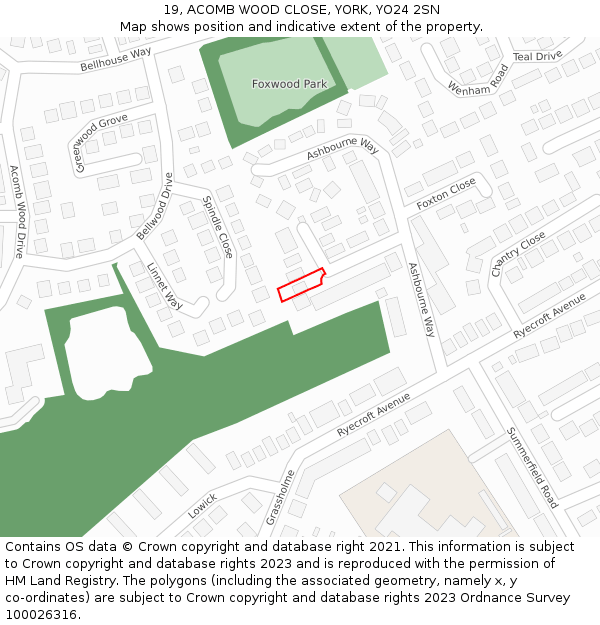 19, ACOMB WOOD CLOSE, YORK, YO24 2SN: Location map and indicative extent of plot