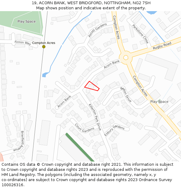 19, ACORN BANK, WEST BRIDGFORD, NOTTINGHAM, NG2 7SH: Location map and indicative extent of plot