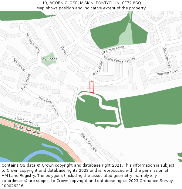 19, ACORN CLOSE, MISKIN, PONTYCLUN, CF72 8SQ: Location map and indicative extent of plot