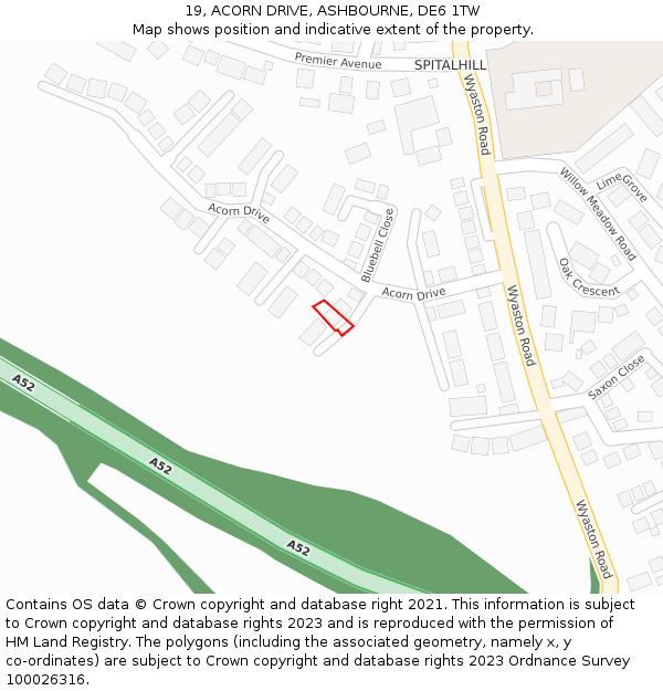19, ACORN DRIVE, ASHBOURNE, DE6 1TW: Location map and indicative extent of plot