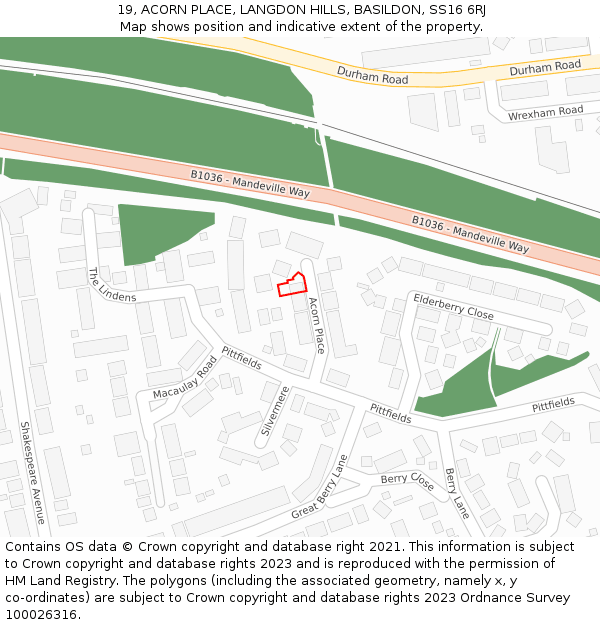 19, ACORN PLACE, LANGDON HILLS, BASILDON, SS16 6RJ: Location map and indicative extent of plot