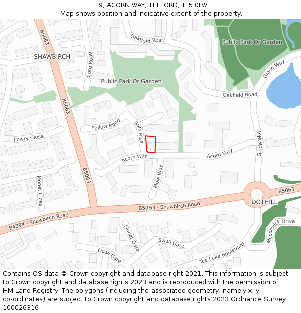 19, ACORN WAY, TELFORD, TF5 0LW: Location map and indicative extent of plot