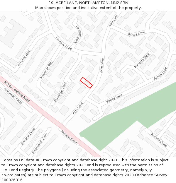 19, ACRE LANE, NORTHAMPTON, NN2 8BN: Location map and indicative extent of plot