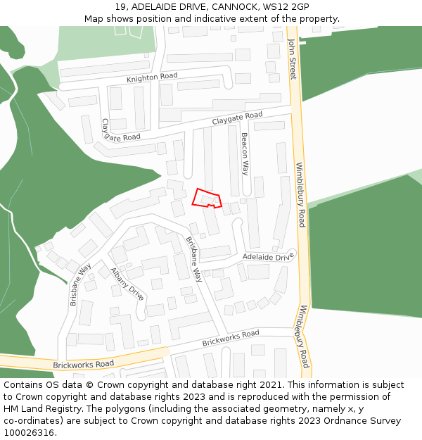 19, ADELAIDE DRIVE, CANNOCK, WS12 2GP: Location map and indicative extent of plot